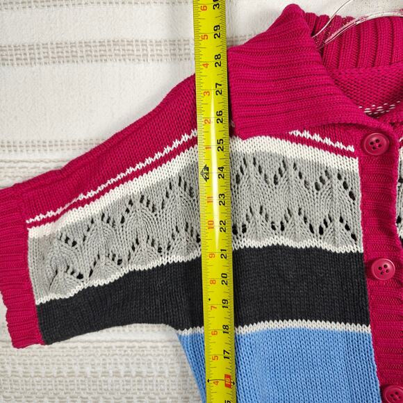 Striped Short Sleeve Button Up Belted Sweater Cardigan Women’s Size S/M NEW - Picture 4 of 5